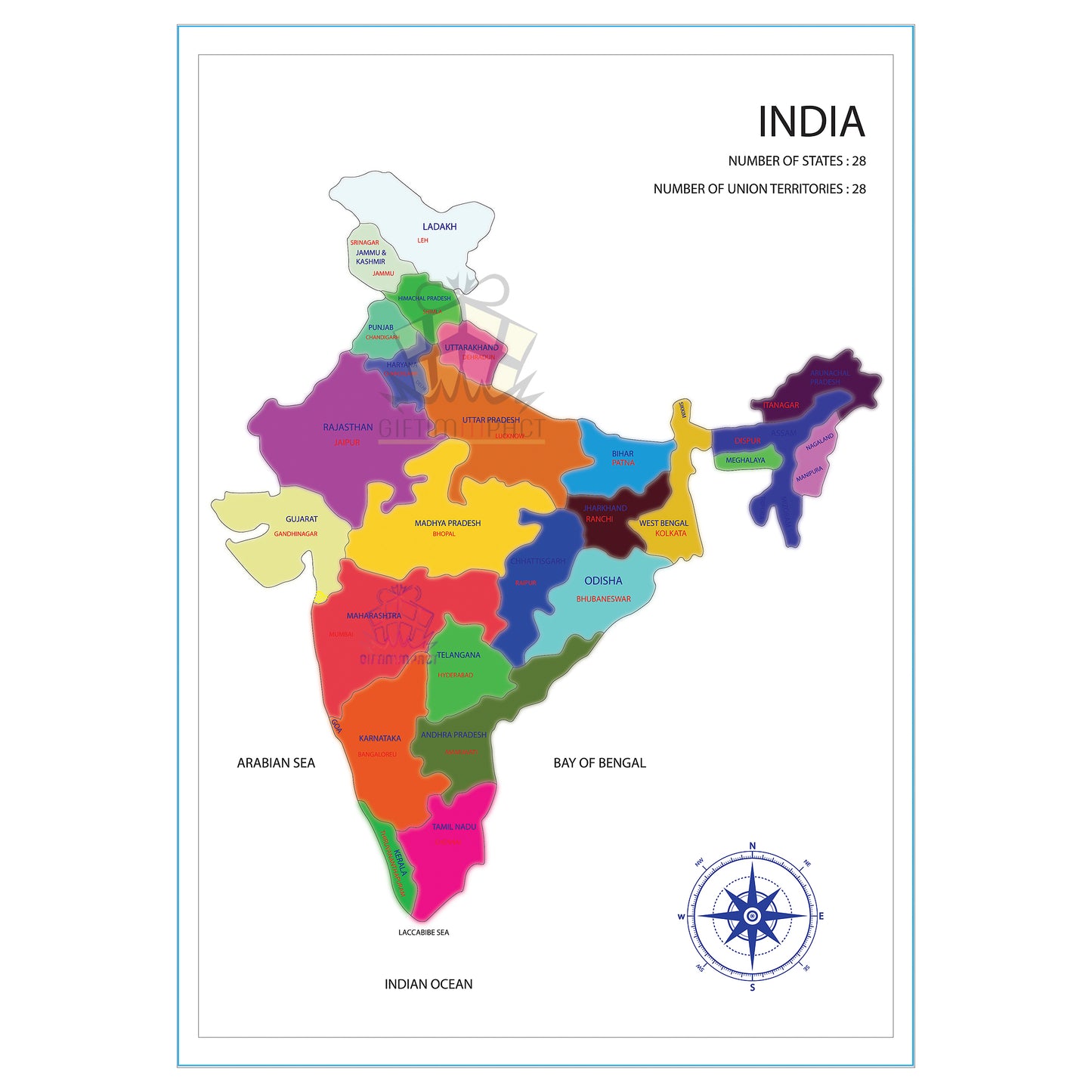 India Map puzzle A4 printed wood  for kids