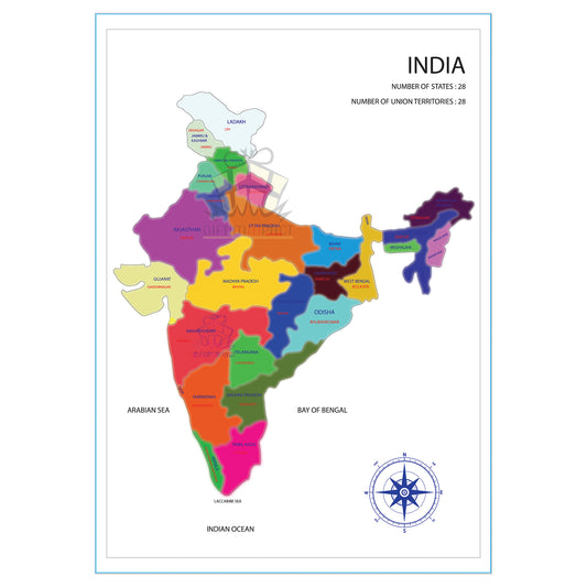 India Map puzzle A4 printed wood  for kids