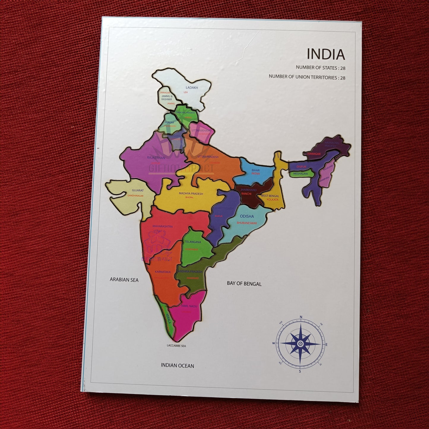 India Map puzzle A4 printed wood  for kids