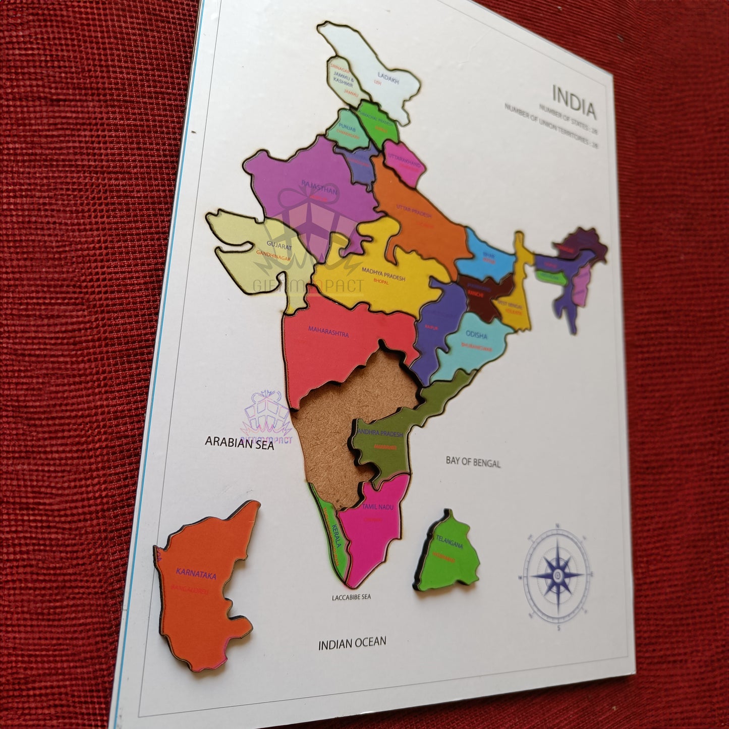 India Map puzzle A4 printed wood  for kids